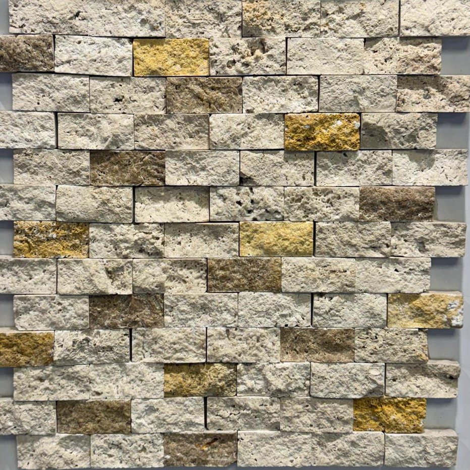 Fileli Doğal Taş - 2,5x5cm Üçlü Mix Traverten